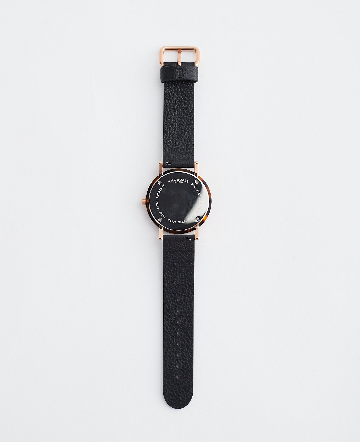 The Resin: Brown Tortoise / White Rose Gold Dial / Black Leather
