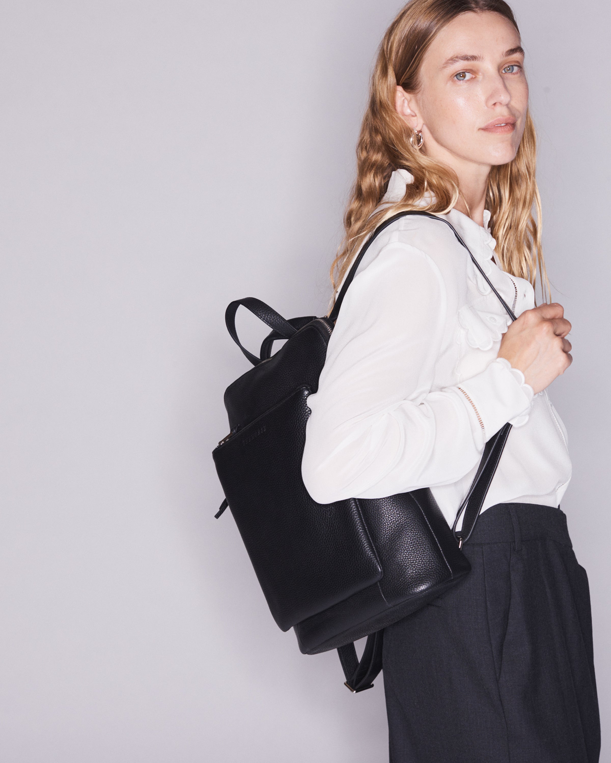 Backpack: Black Pebbled Leather