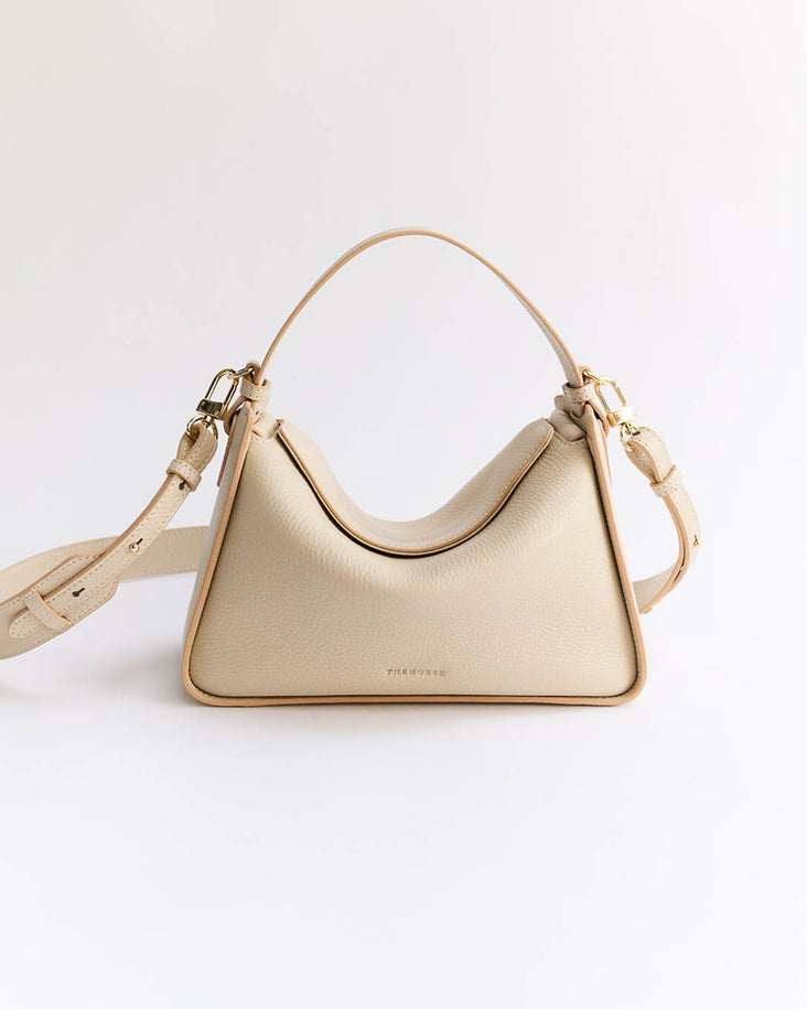 Clementine Bag: Oat Pebbled Leather with Gold