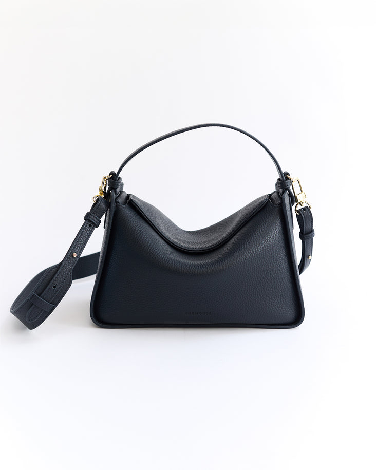 Clementine Bag: Dark Navy Pebbled Leather with Gold