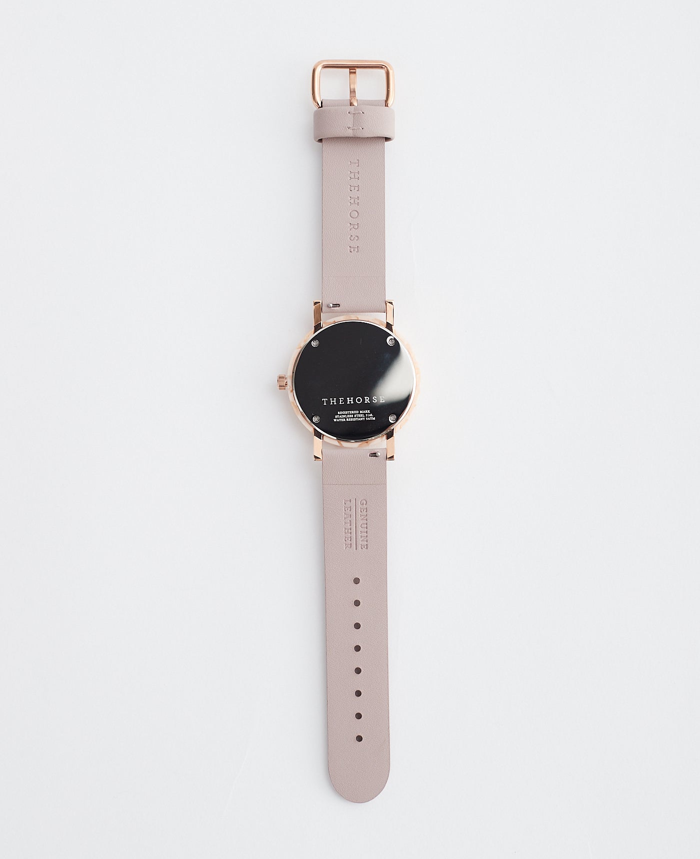The Resin: Peach Speckle Case / White Dial / Rose Gold Indexing / Blush Leather