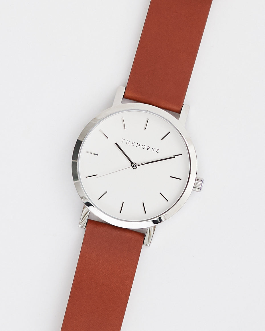 The Original: Polished Steel / White Face / Tan Leather
