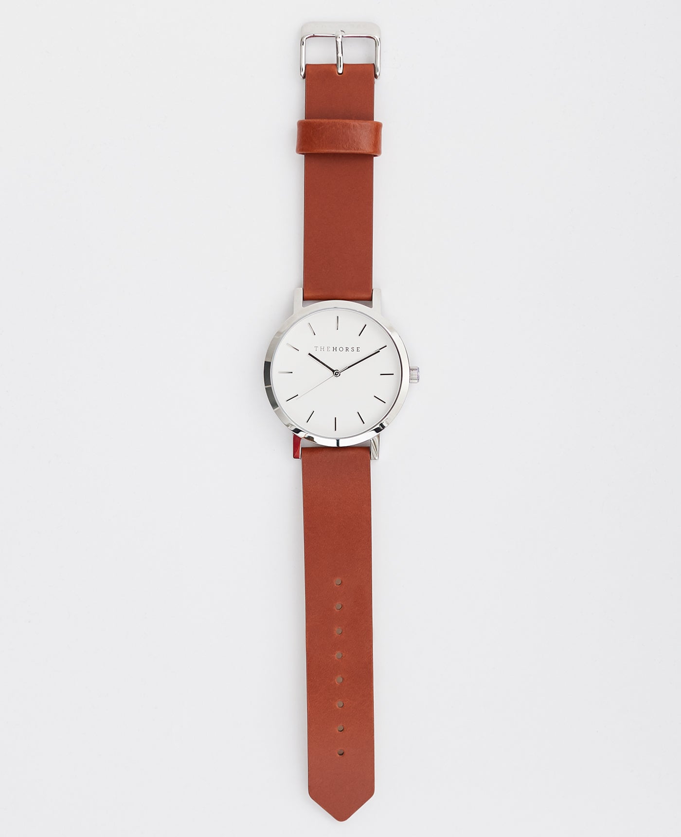 The Original Watch Polished Steel / White Face / Tan Leather Strap by The Horse