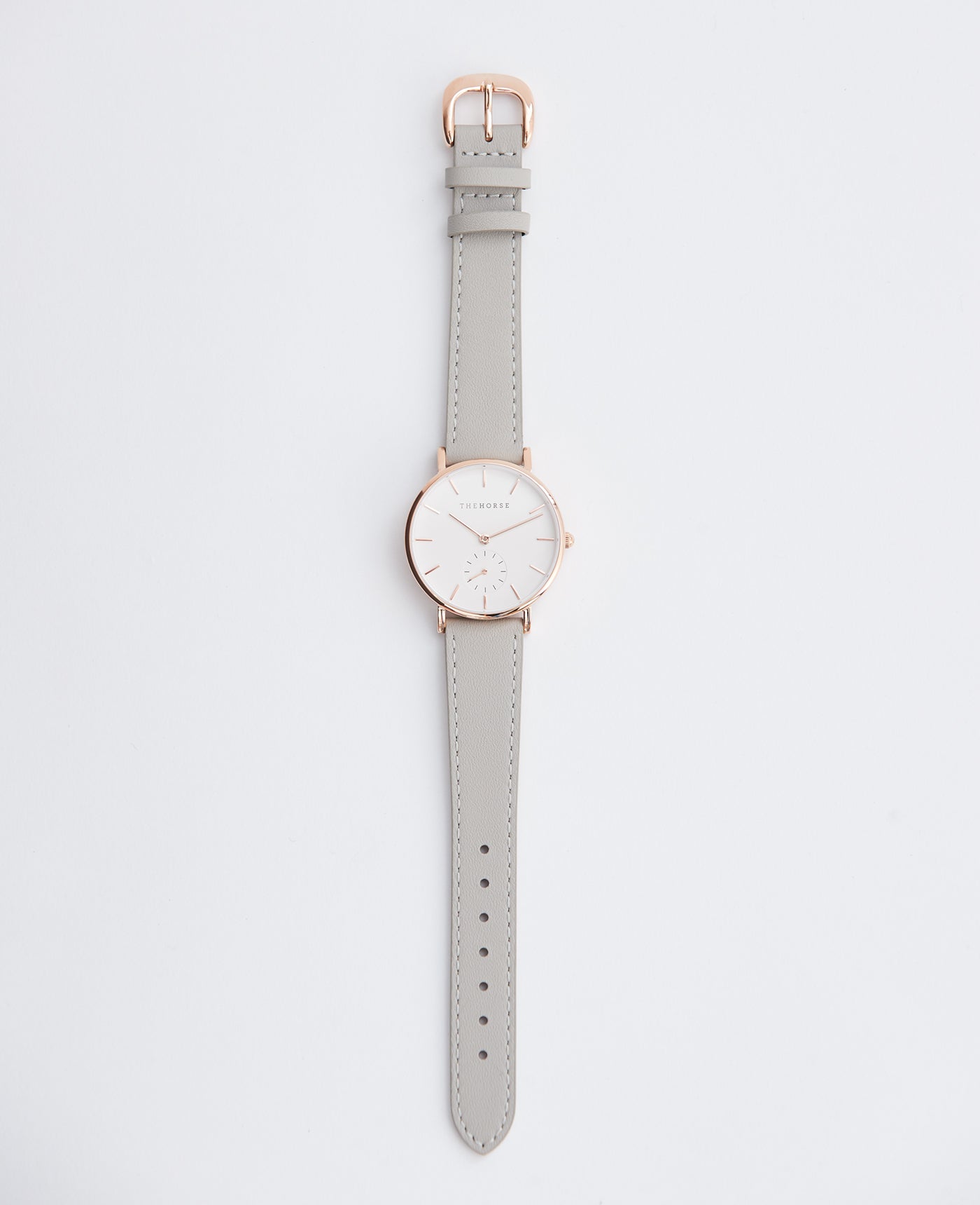 The Classic Watch in Rose Gold Case / White Dial / Light Grey Leather Strap by The Horse