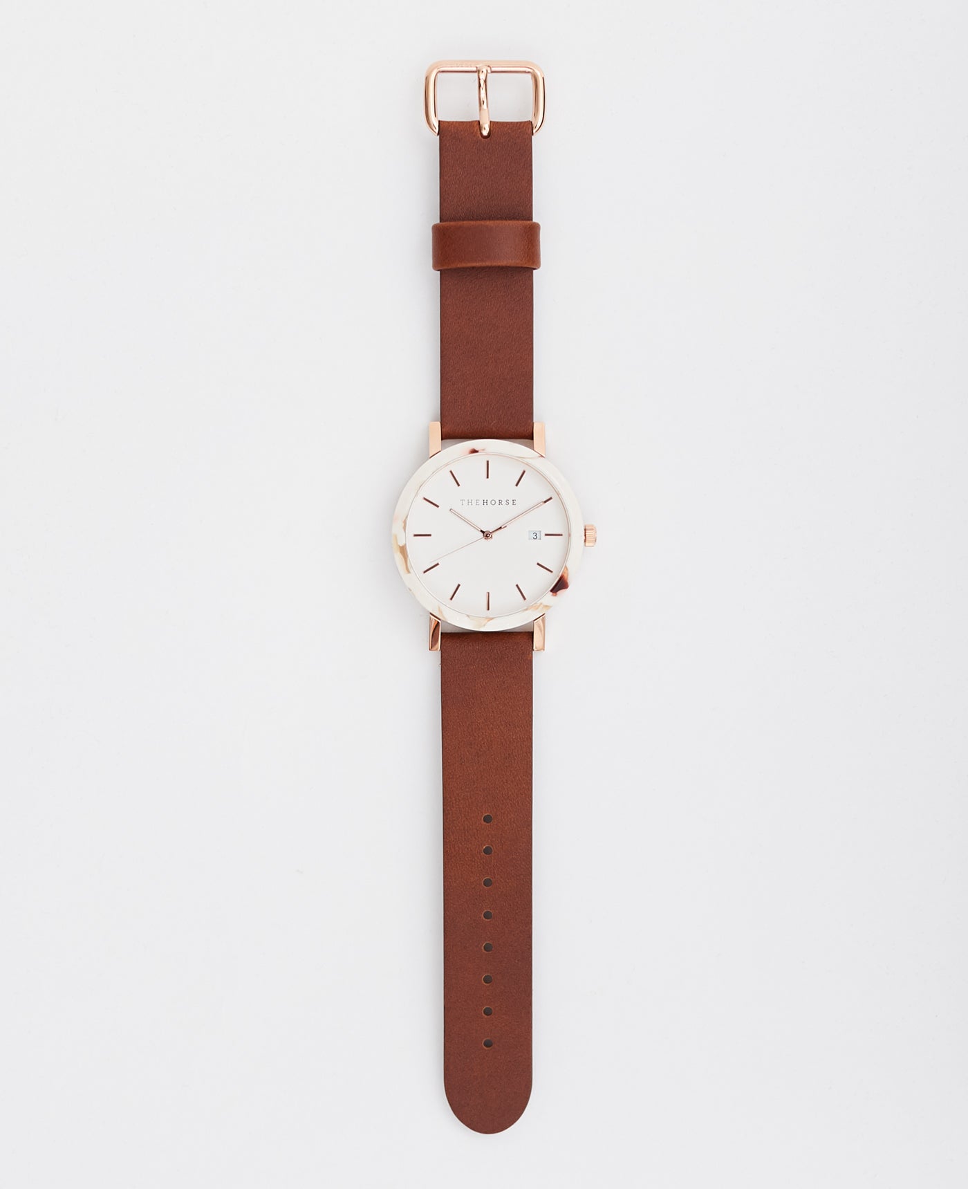 Limited Edition Resin Watch in White Nougat Case / White Dial / Tan Leather by The Horse