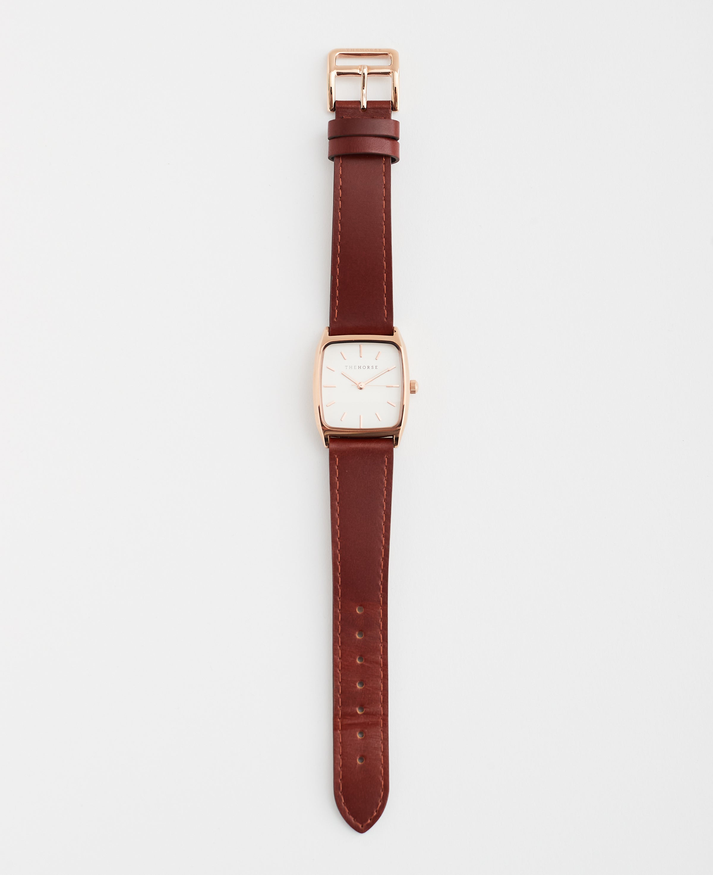 The Dress Watch: Polished Rose Gold Case / White Dial / Walnut Leather Strap by The Horse®