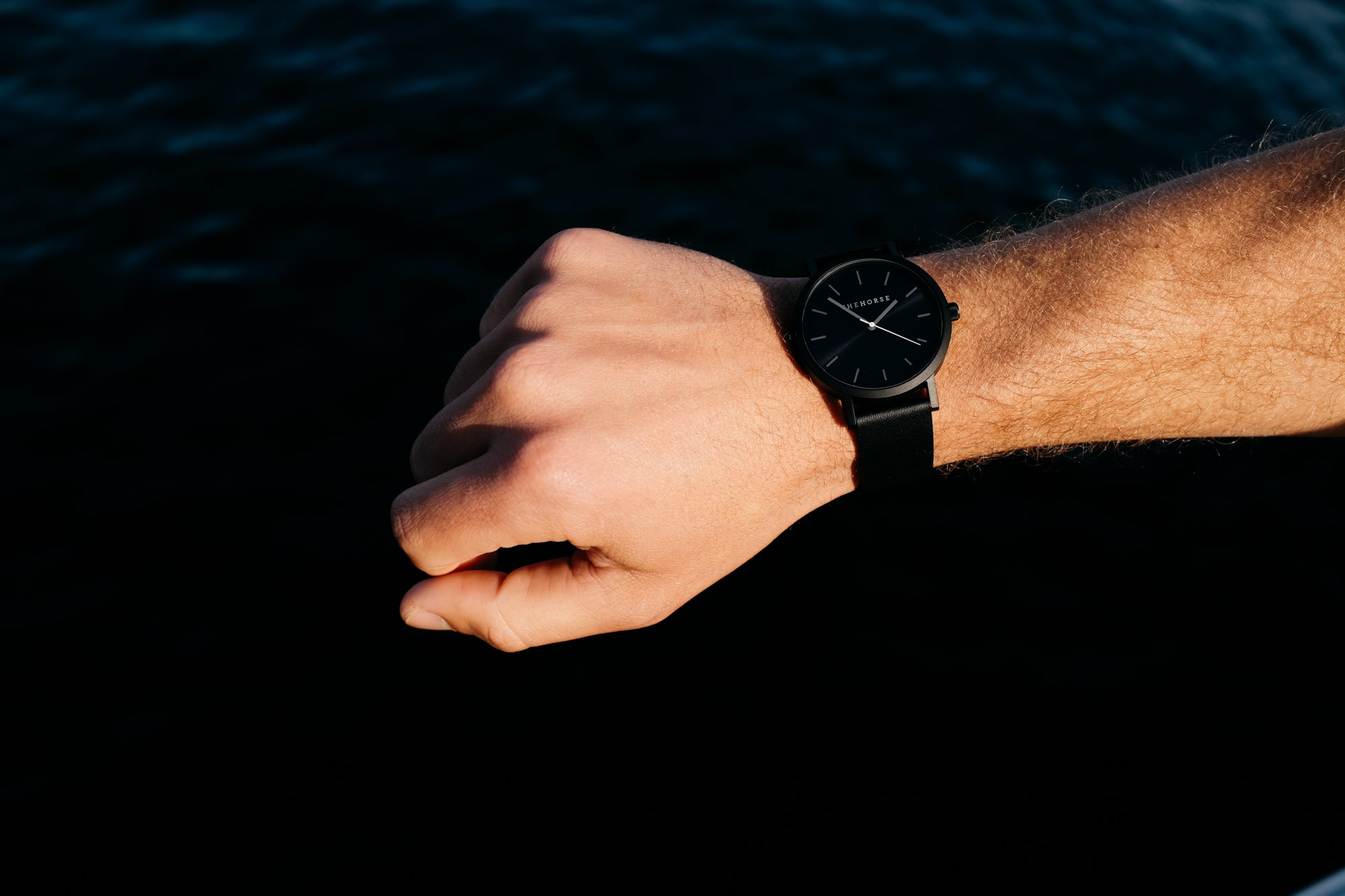 The Original Watch Matte Black / Black Sunray / Black Leather Strap by The Horse