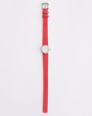 The Dot Watch: Polished Silver / White Dial / Red Leather