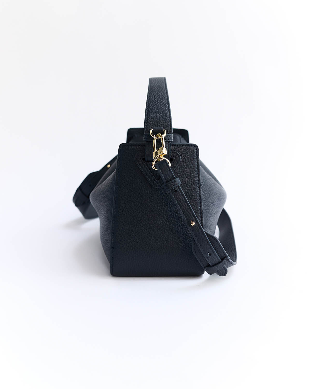Clementine Bag: Dark Navy Pebbled Leather with Gold