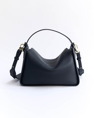 Clementine Bag: Dark Navy Pebbled Leather with Gold