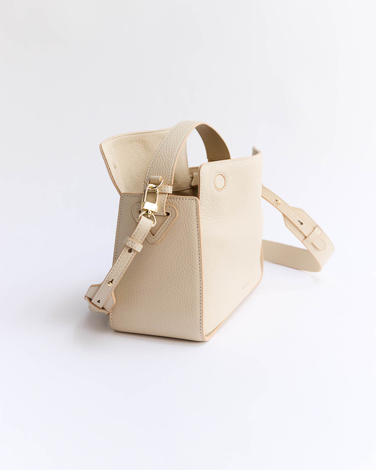 Clementine Bag: Oat Pebbled Leather with Gold