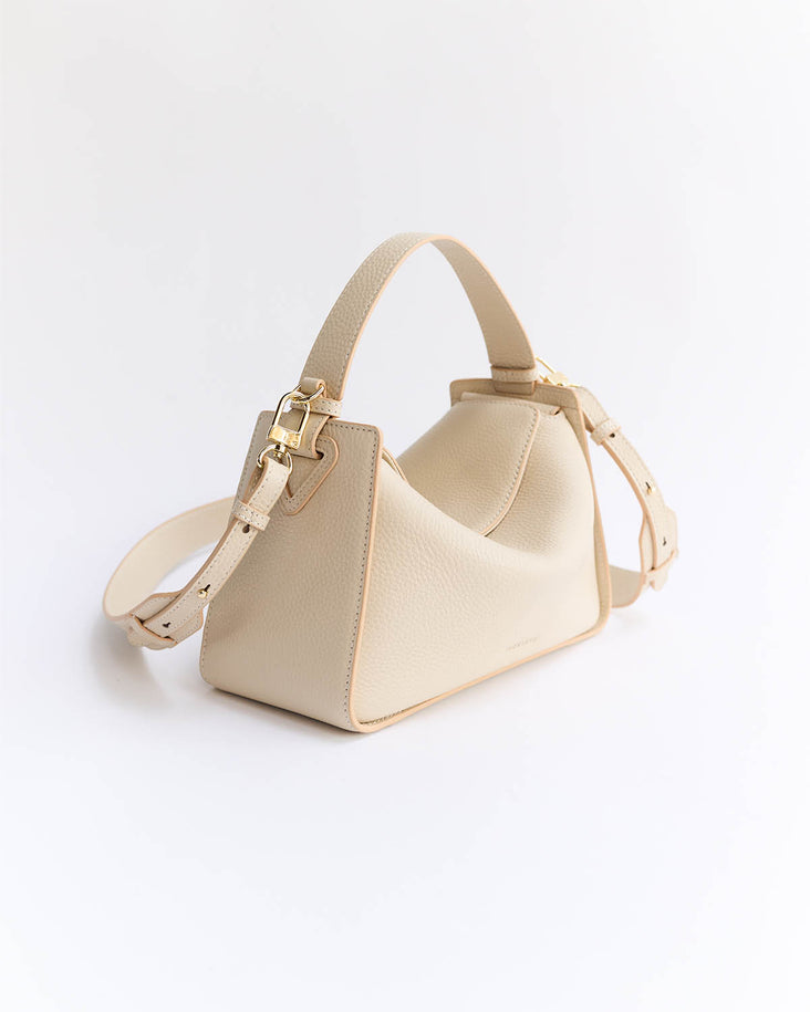 Clementine Bag: Oat Pebbled Leather with Gold