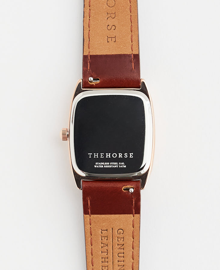 The Dress Watch: Polished Rose Gold Case / White Dial / Walnut Leather Strap by The Horse®