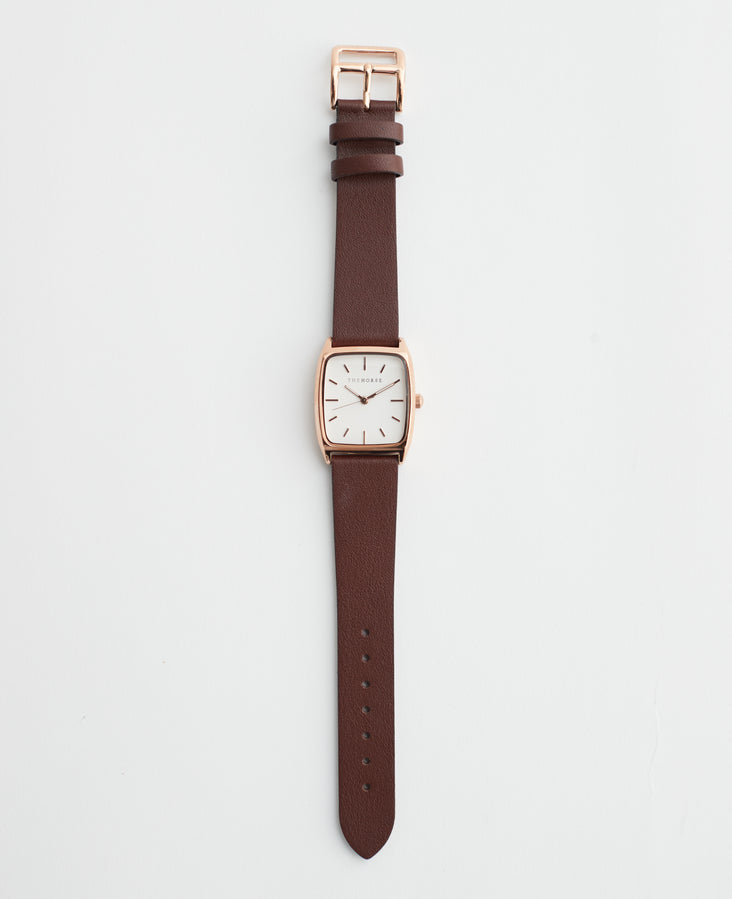 The Dress Watch: Rose Gold Case / White Dial / Coffee Leather Strap by The Horse®