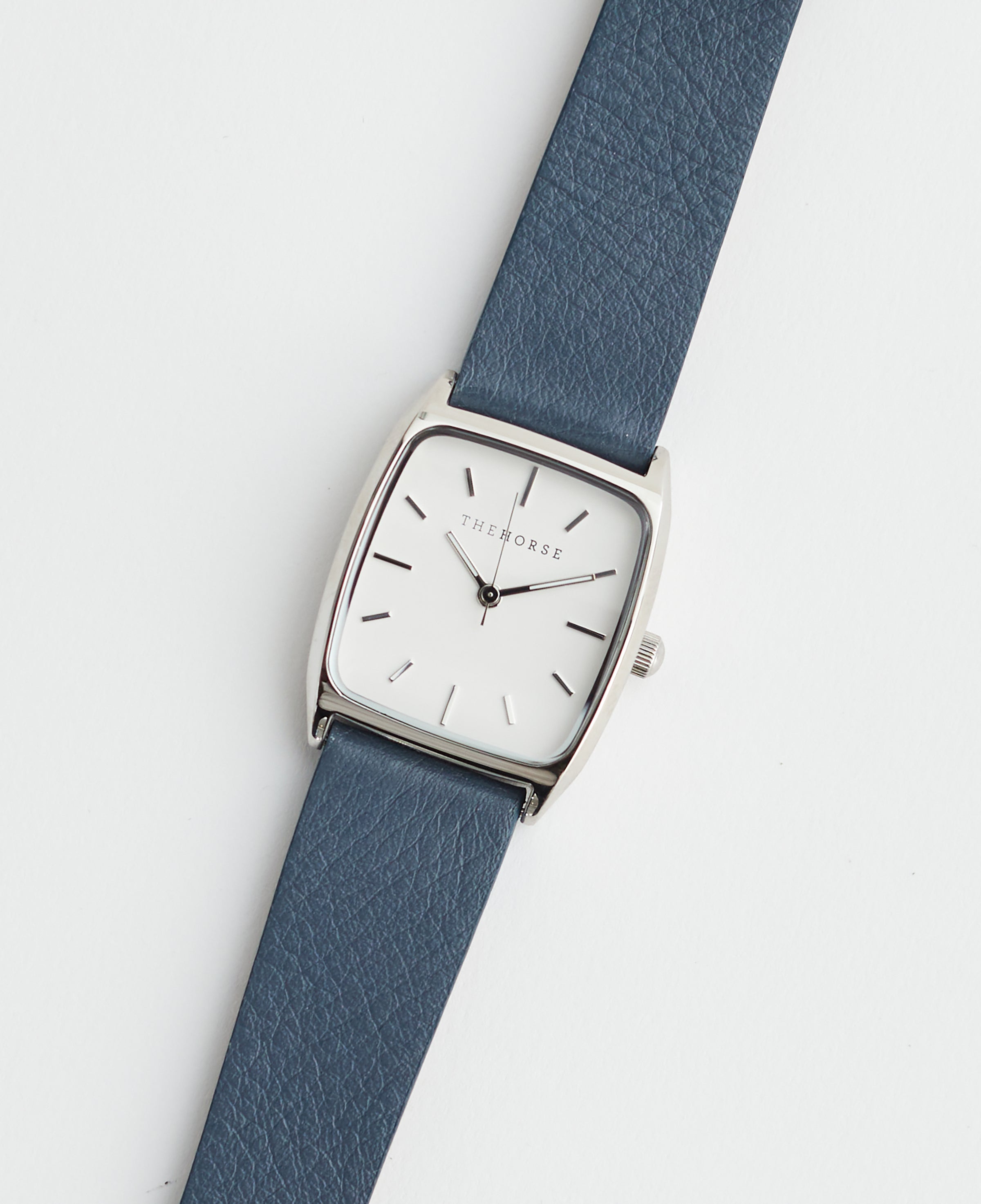 The Dress Watch: Polished Silver / White Dial / Stonewash Leather