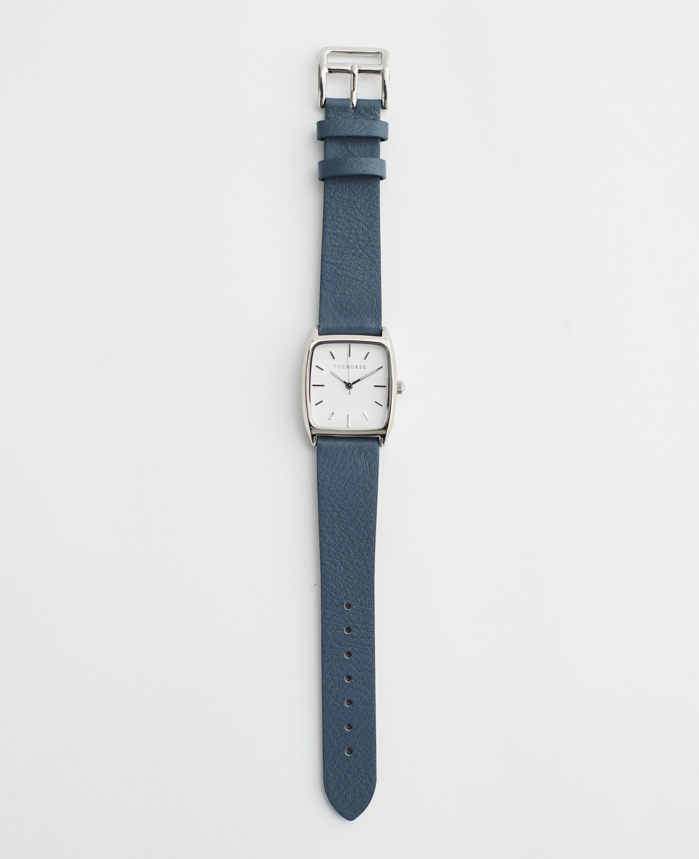 The Dress Watch: Polished Silver Case / White Dial / Stonewash Leather Strap by The Horse®