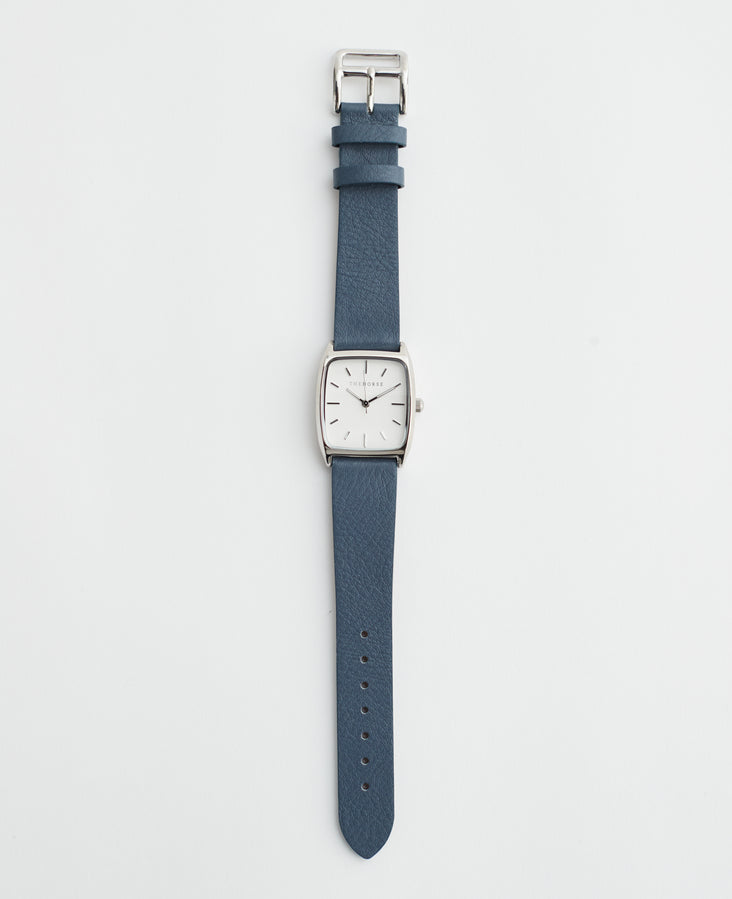 The Dress Watch: Polished Silver Case / White Dial / Stonewash Leather Strap by The Horse®