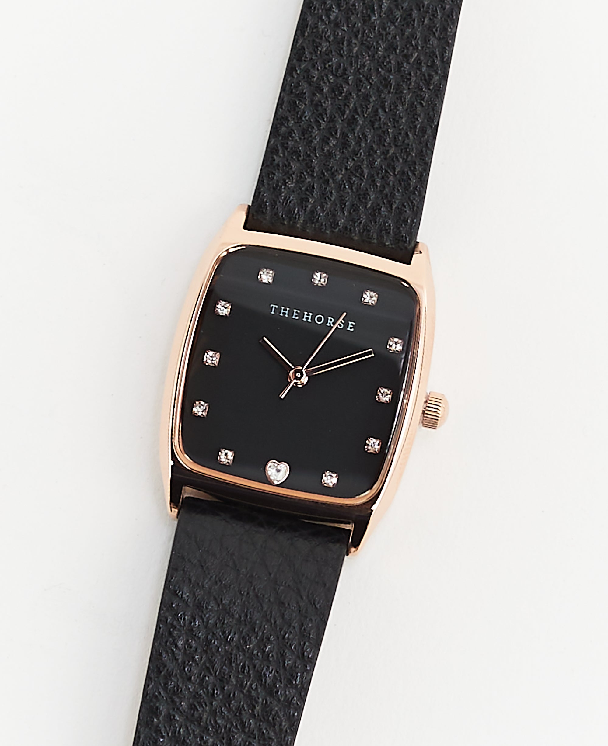 The Dress Watch: Rose Gold / Black Leather / With Stones