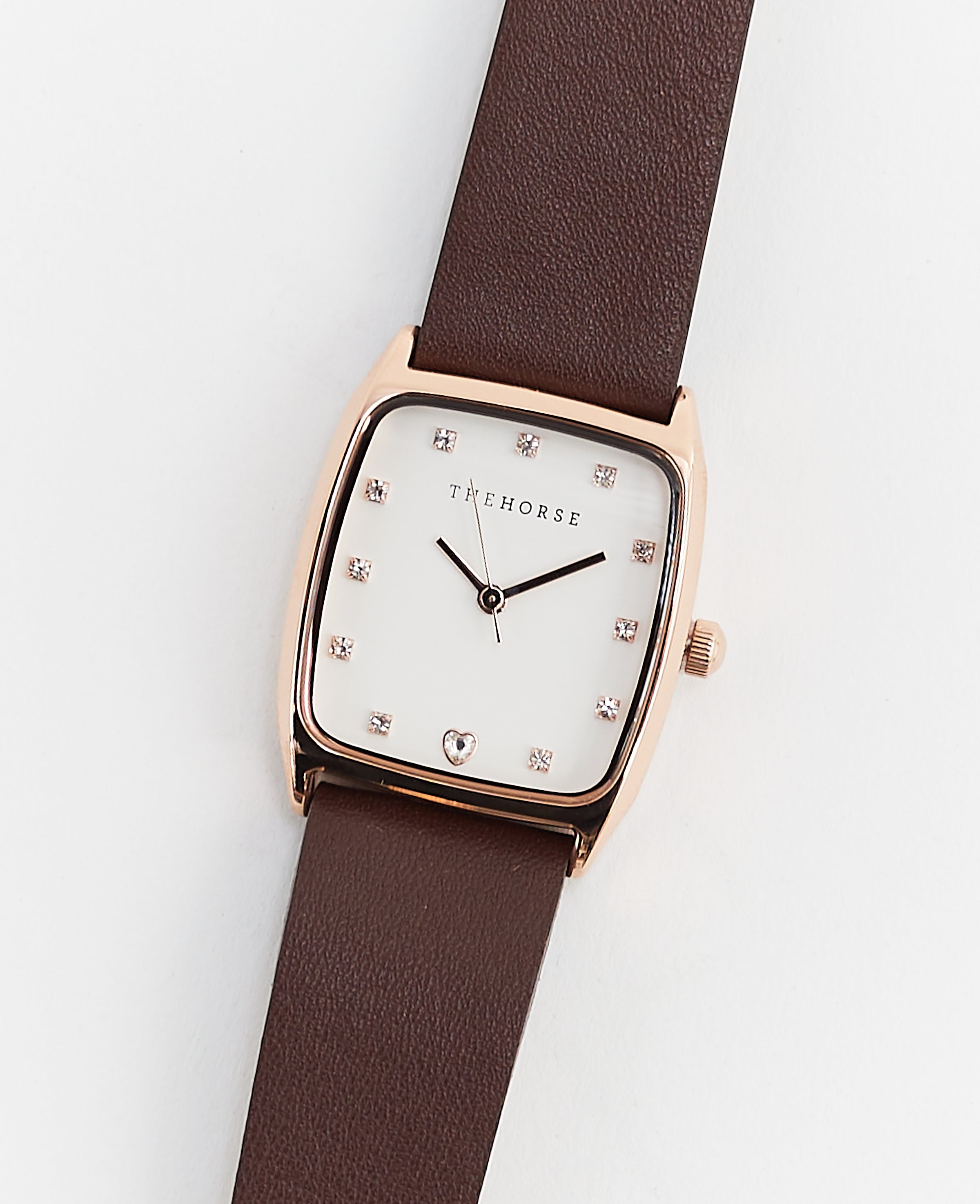 The Dress Watch: Rose Gold / Coffee Leather / With Stones