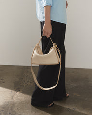 Clementine Bag: Oat Pebbled Leather with Gold