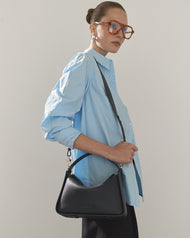Clementine Bag: Dark Navy Pebbled Leather with Gold