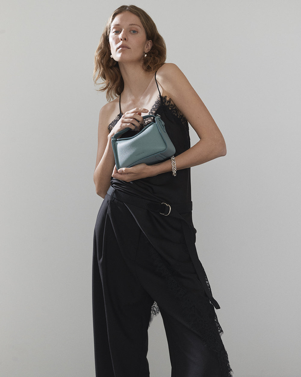 Mini Clementine Bag: Baby Blue Pebbled Leather