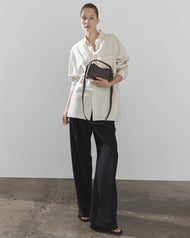 Mini Clementine Bag: Charcoal Pebbled Leather with Gold