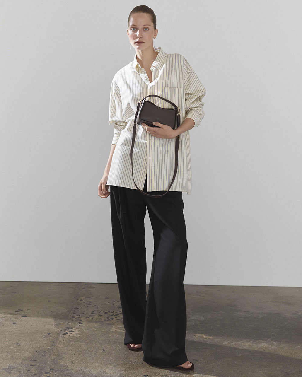 Mini Clementine Bag: Charcoal Pebbled Leather with Gold