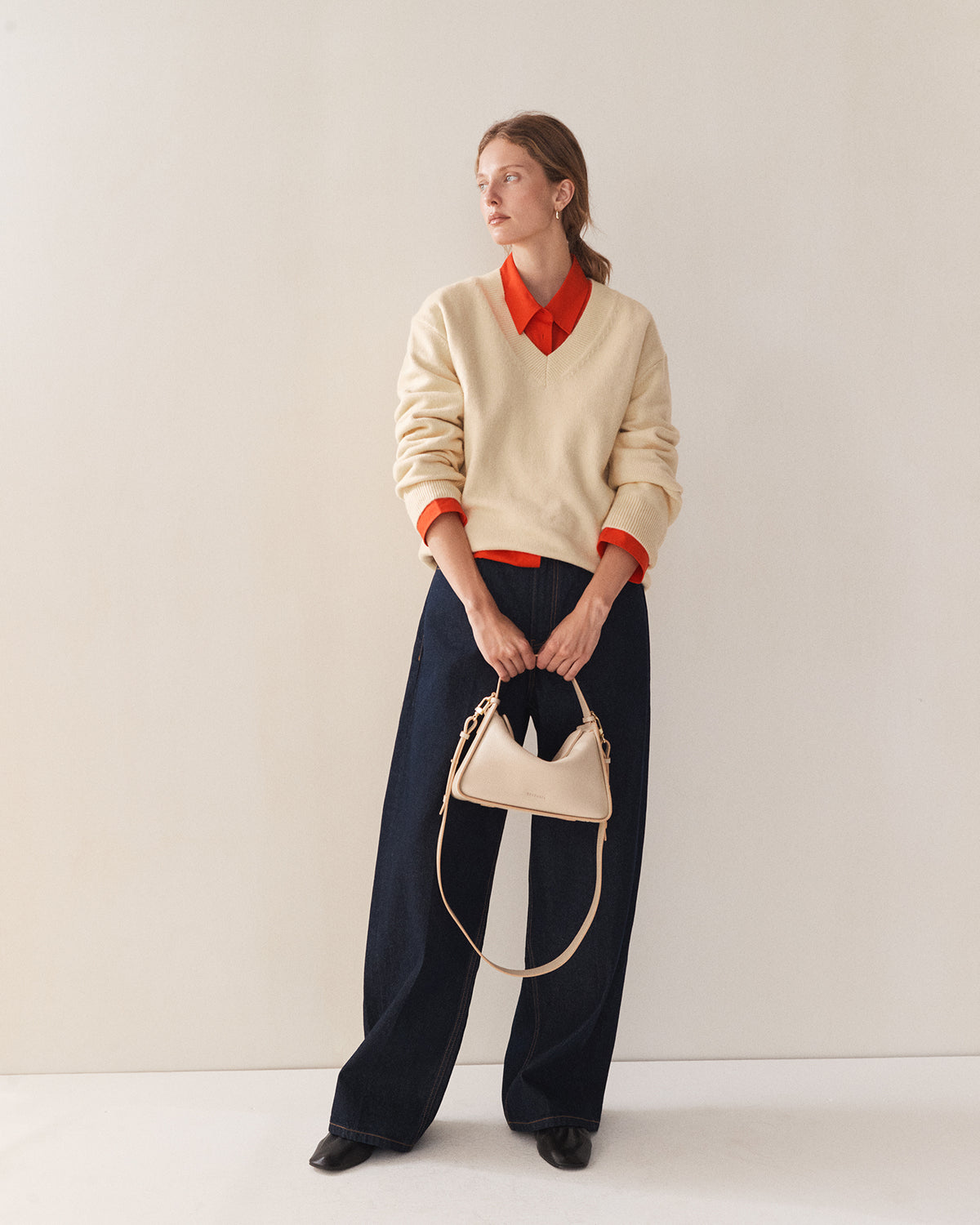 Clementine Bag: Oat Pebbled Leather with Gold