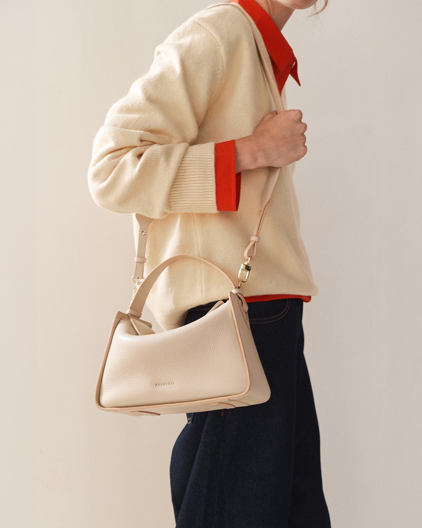 Clementine Bag: Oat Pebbled Leather with Gold