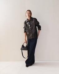 Clementine Bag: Dark Navy Pebbled Leather with Gold