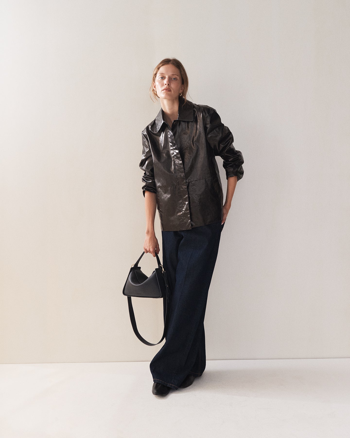 Clementine Bag: Dark Navy Pebbled Leather with Gold