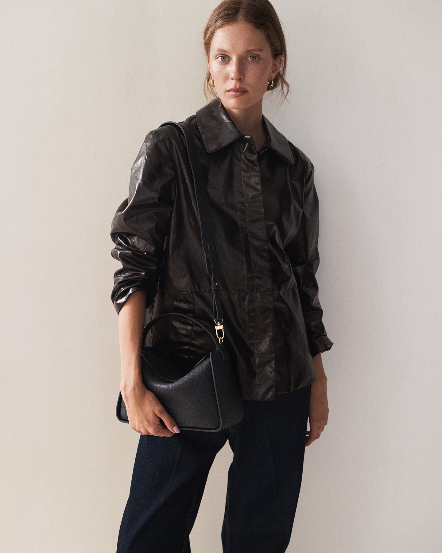 Clementine Bag: Dark Navy Pebbled Leather with Gold