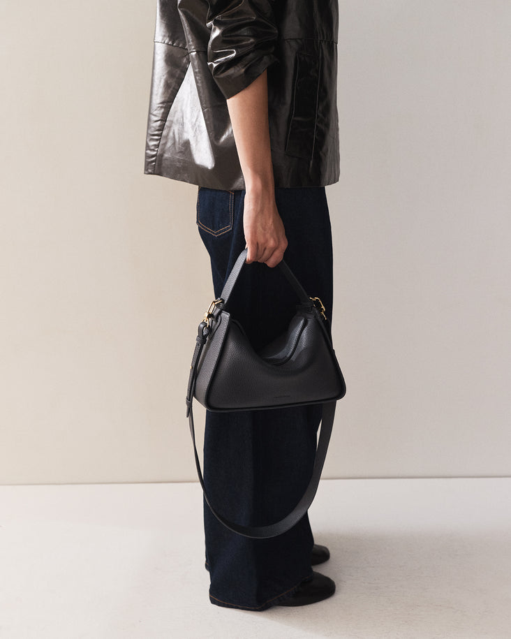 Clementine Bag: Dark Navy Pebbled Leather with Gold