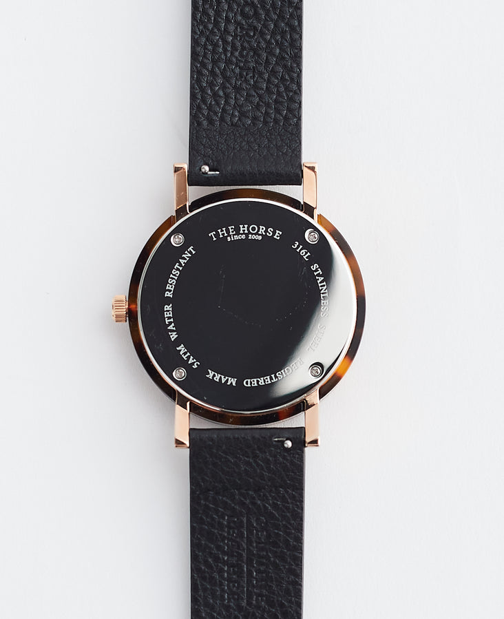 The Resin: Brown Tortoise / Black Rose Gold Dial / Black Leather