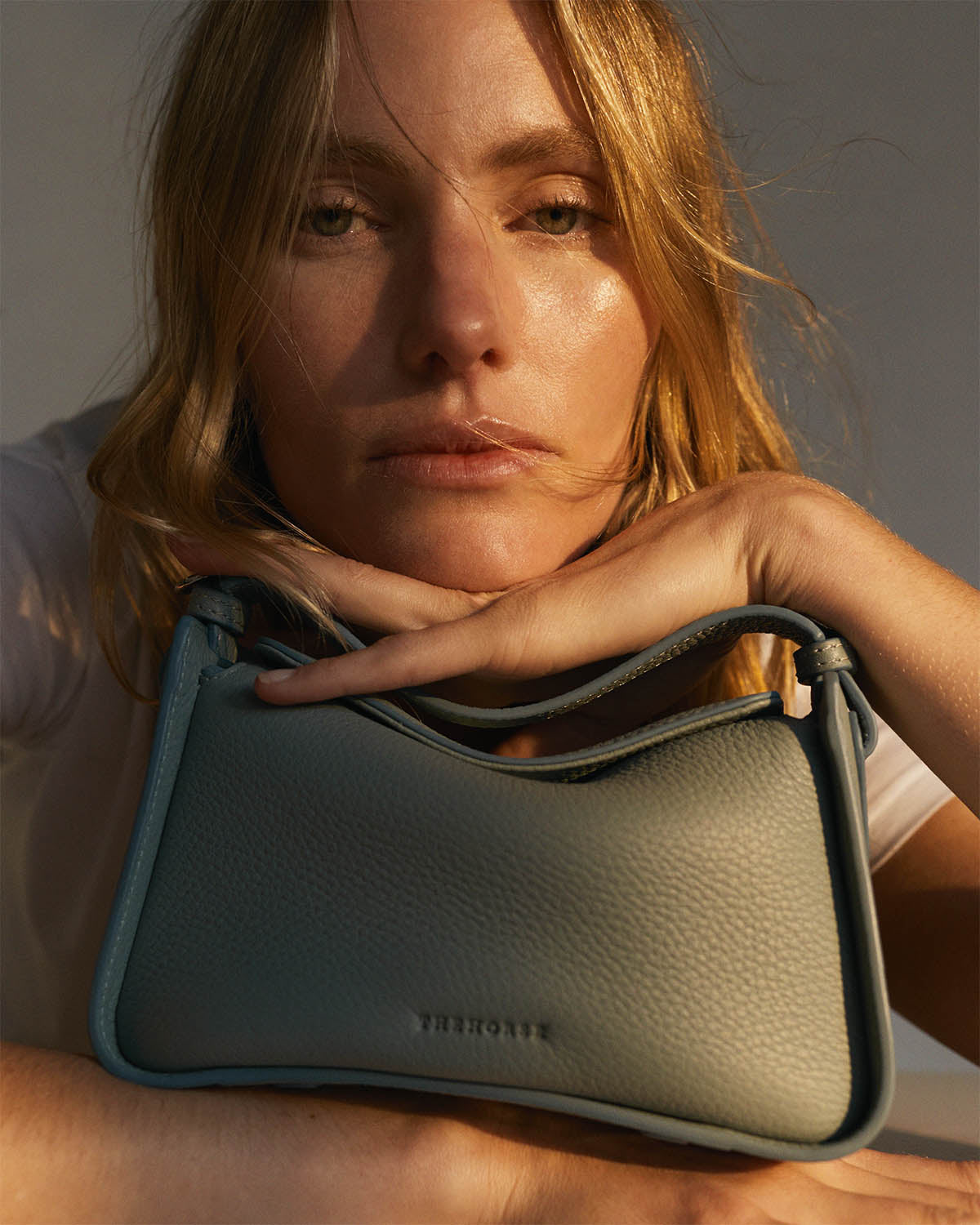 Mini Clementine Bag: Baby Blue Pebbled Leather