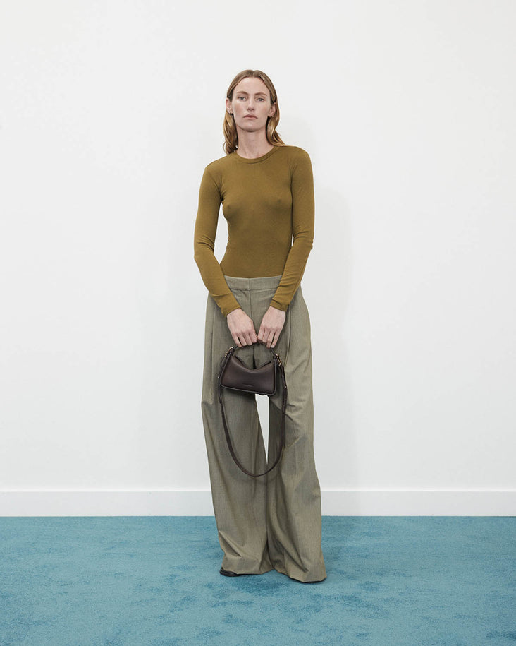 Mini Clementine Bag: Charcoal Pebbled Leather with Gold