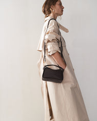 Mini Clementine Bag: Charcoal Pebbled Leather with Gold