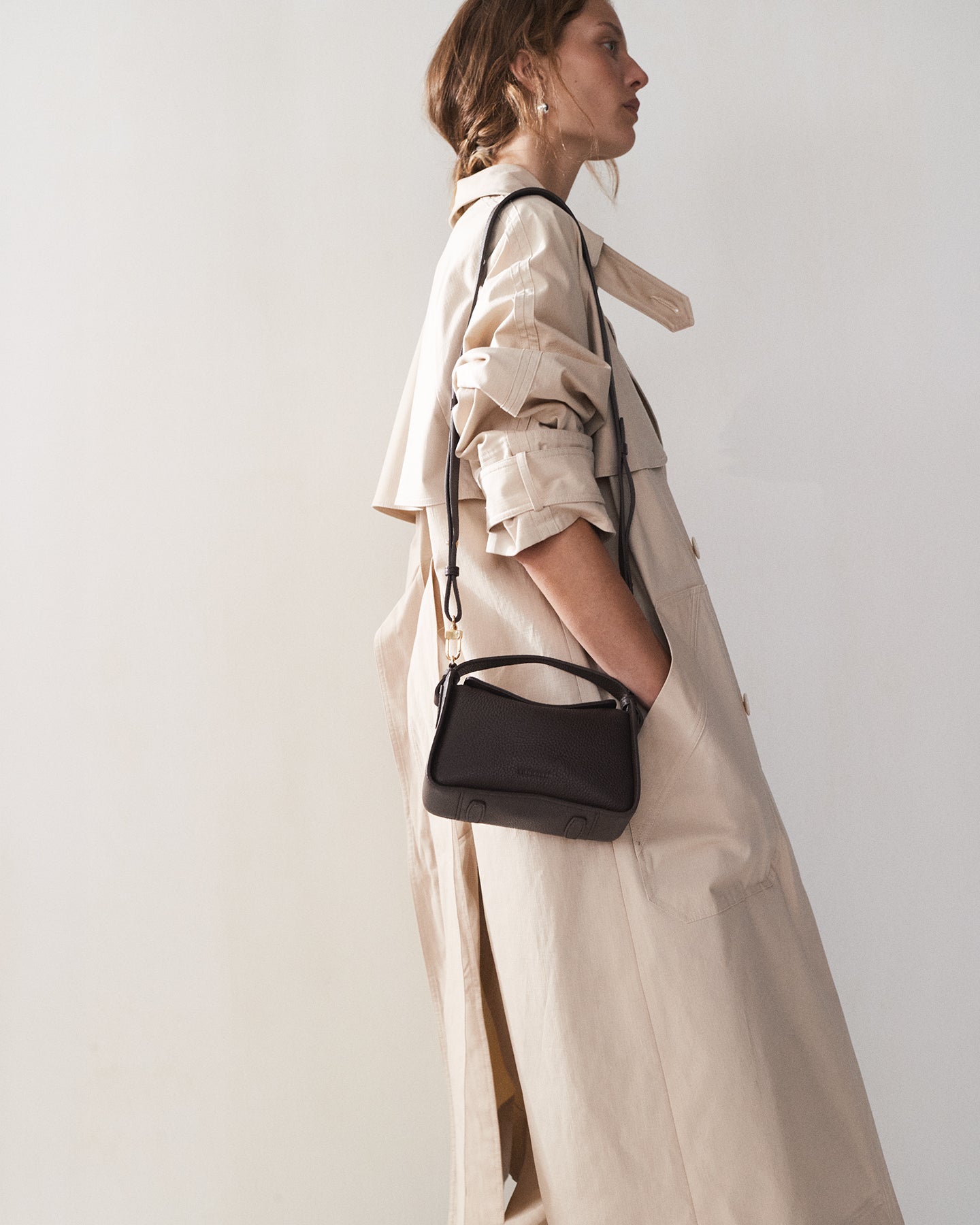 Mini Clementine Bag: Charcoal Pebbled Leather with Gold