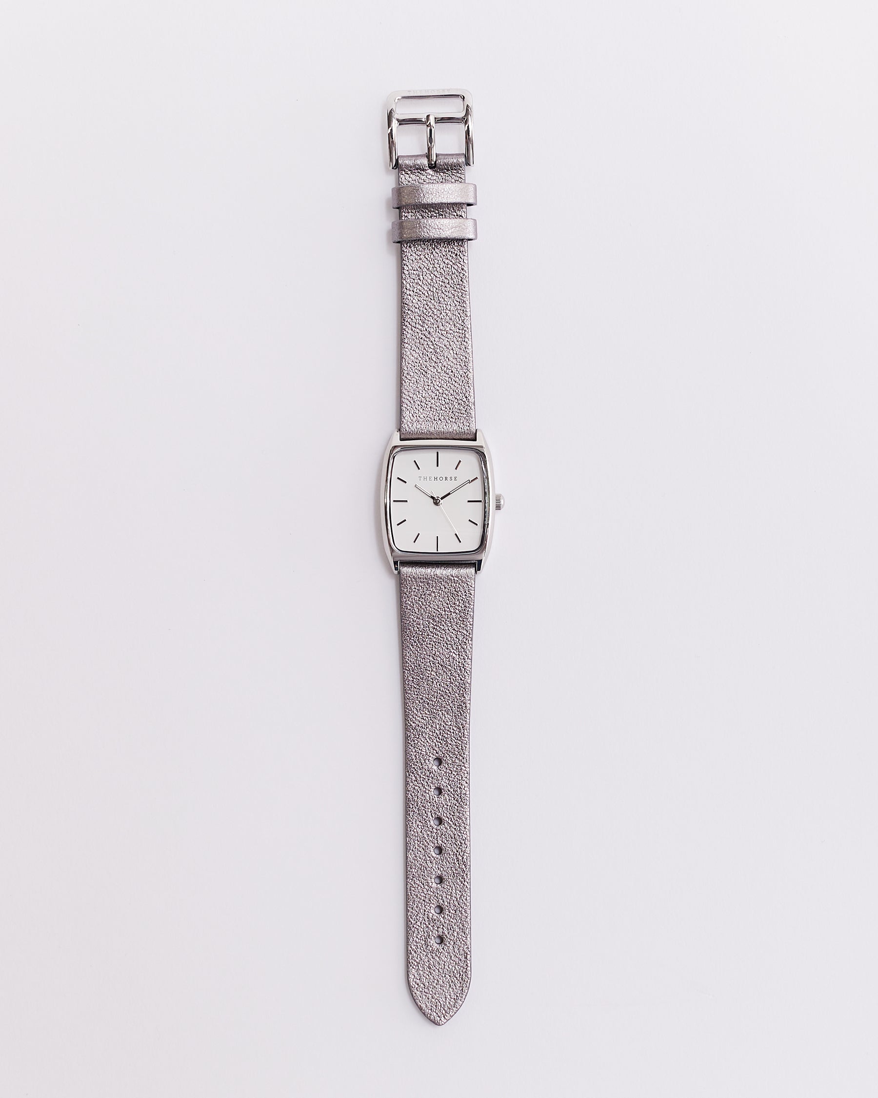 The Dress Watch: Polished Silver / White Dial / Silver Leather