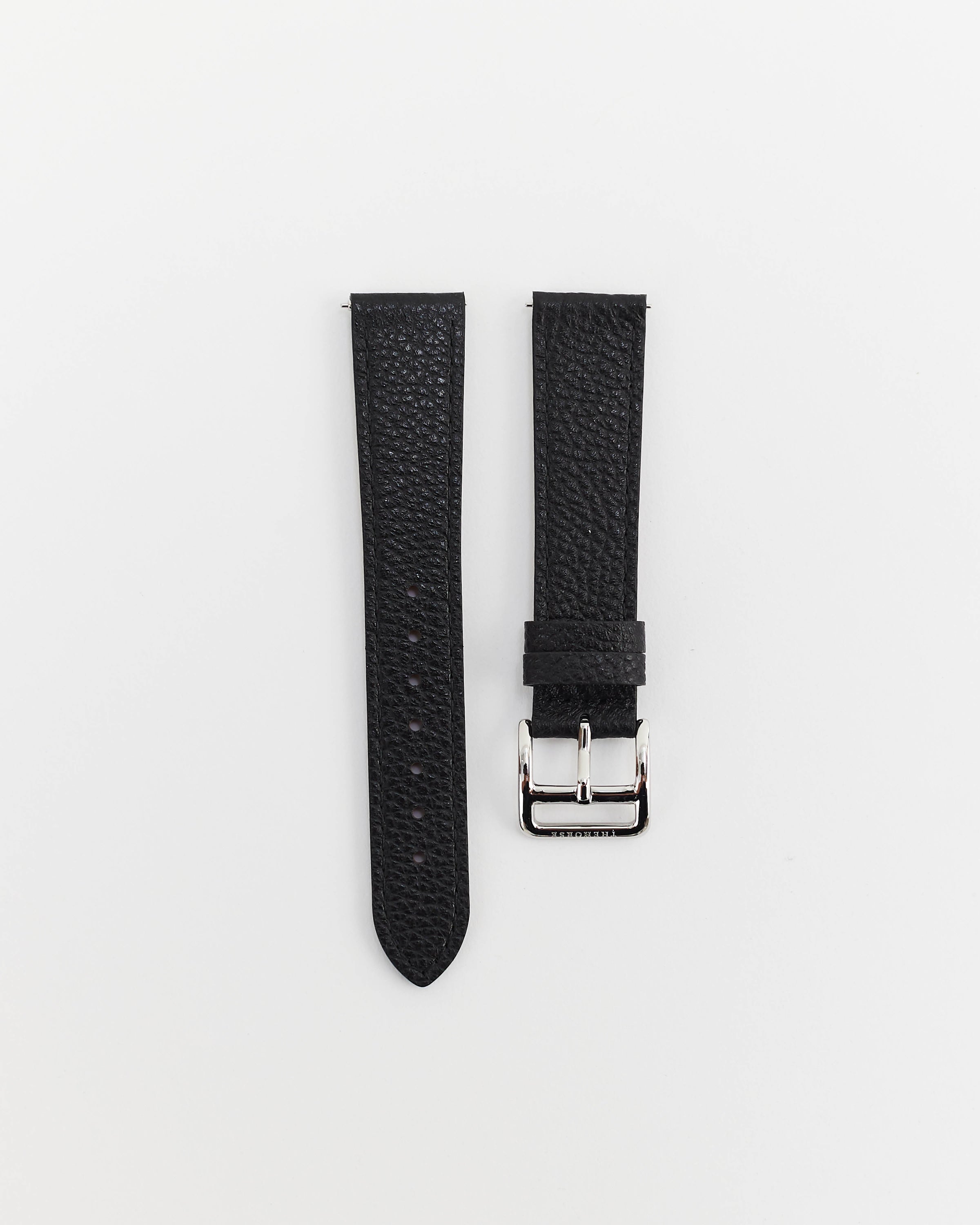 The 18mm Dress Watch Strap: Black Leather / Polished Silver Strap