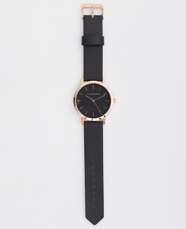 The 20mm Original: Black Leather / Rose Gold Strap