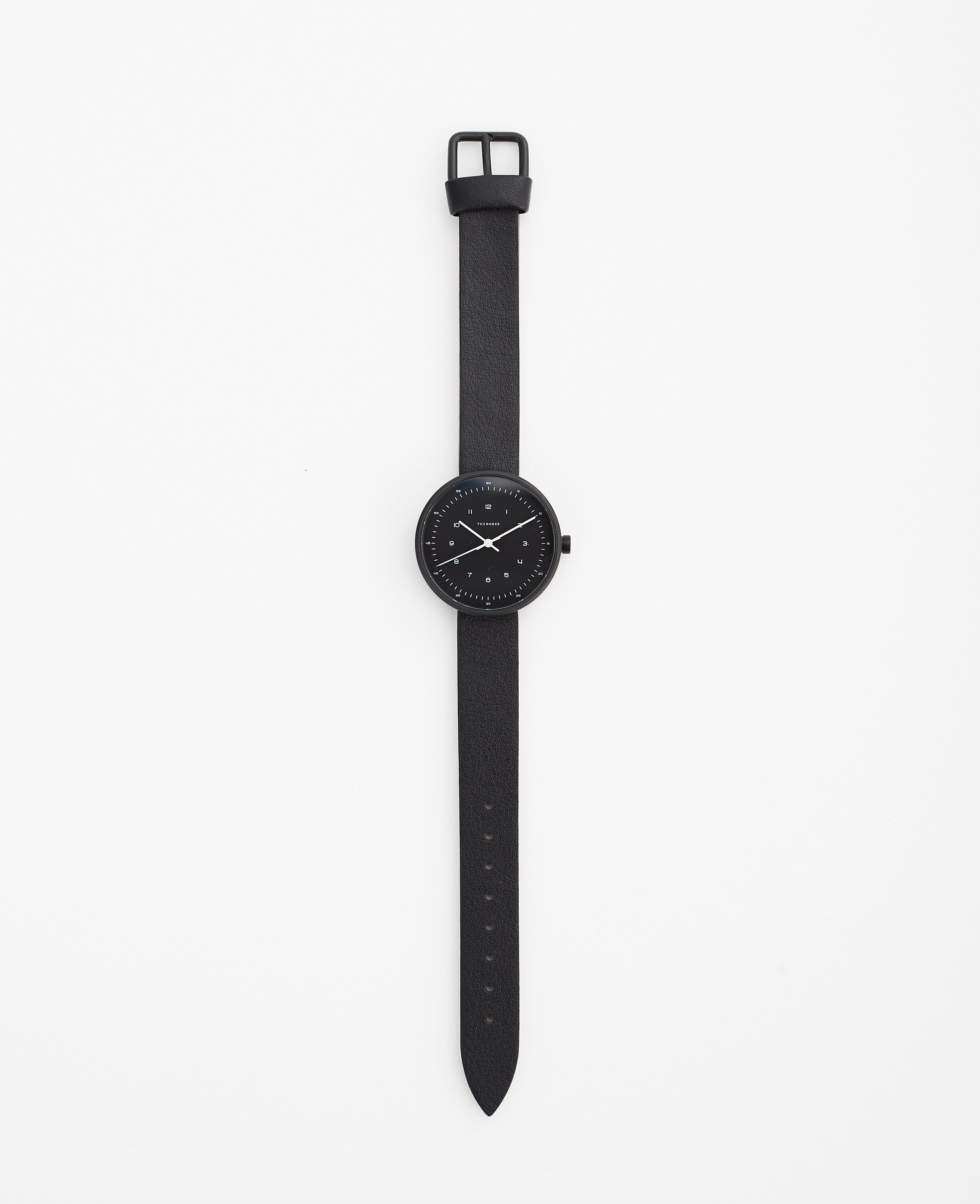 The Minimal 34mm Watch in Matte Black + Black Leather Strap | The Horse