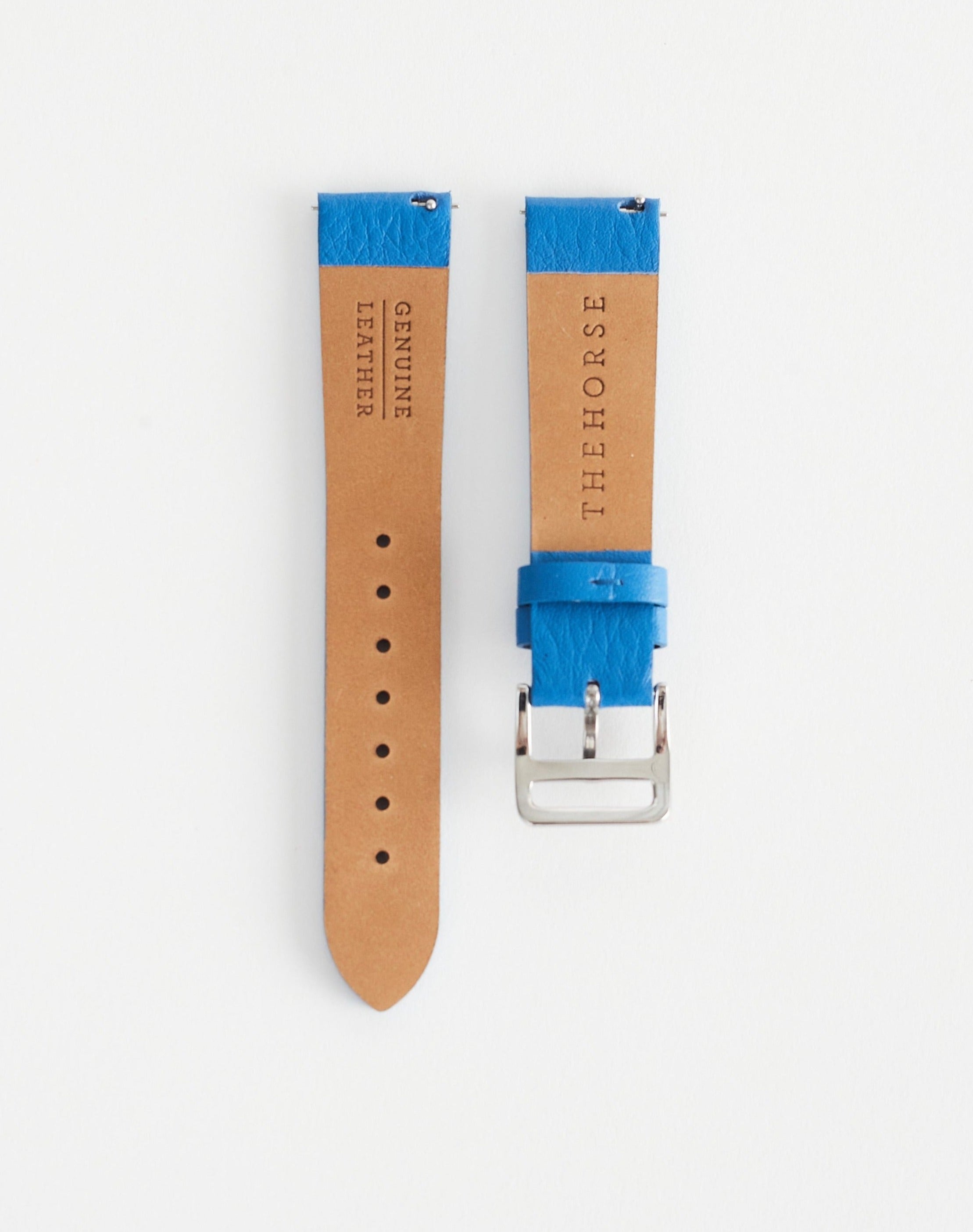 The 18mm Dress Watch Strap: Cobalt Leather / Polished Silver