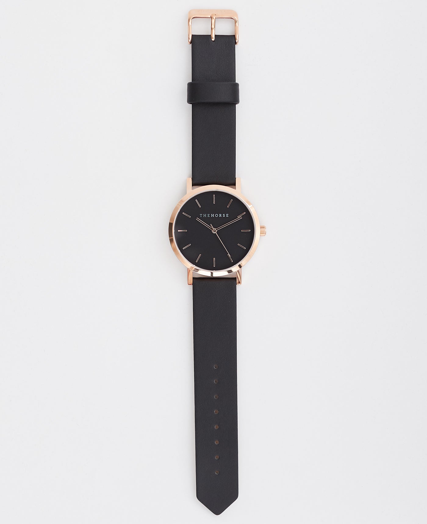 The Original Watch Rose Gold / Black Face / Black Leather Strap by The Horse
