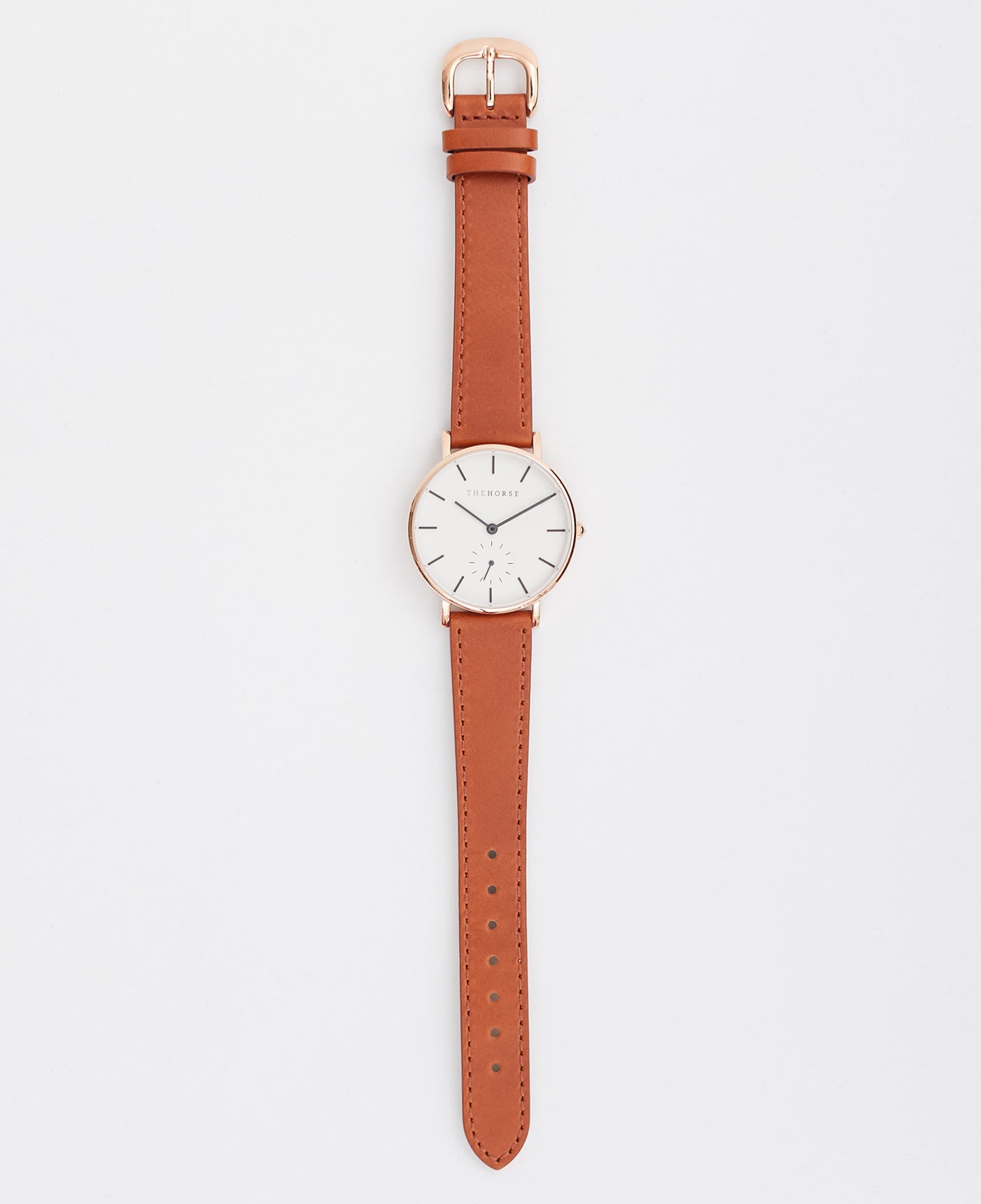 The Classic Watch in Rose Gold Case / White Dial / Walnut Leather Strap by The Horse