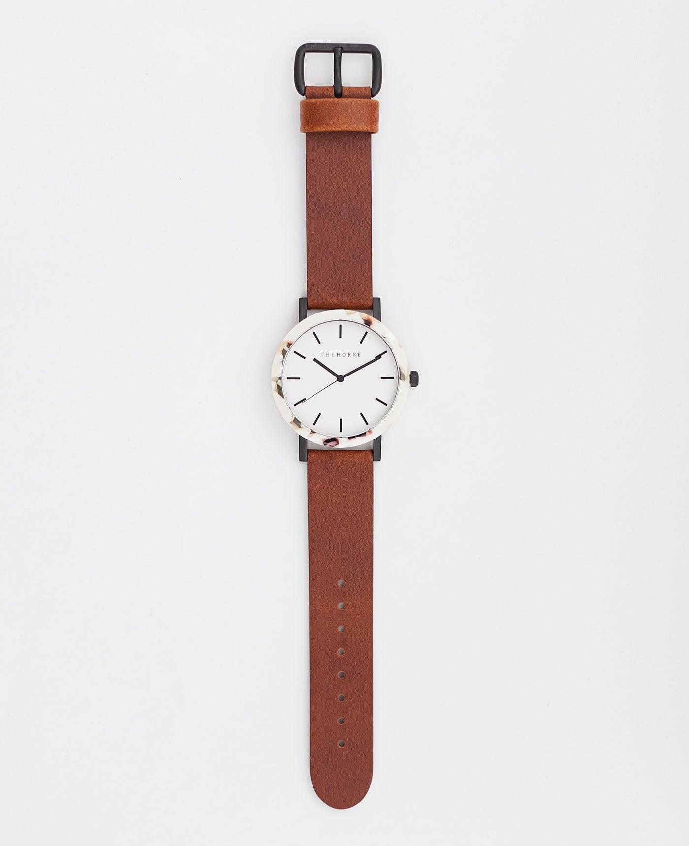 The Resin Women's Watch in Nougat Shell / White Dial / Tan Leather Strap by The Horse