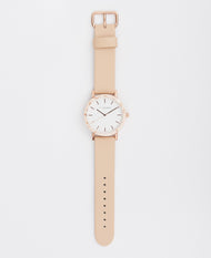 The Resin Women's Watch in Peach Speckle Case / White Dial / Rose Gold Indexing / Vegetable Tan Leather Strap by The Horse
