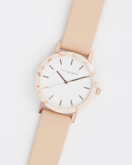 The Resin: Peach Speckle Case / White Dial / Rose Gold Indexing / Vegetable Tan Leather